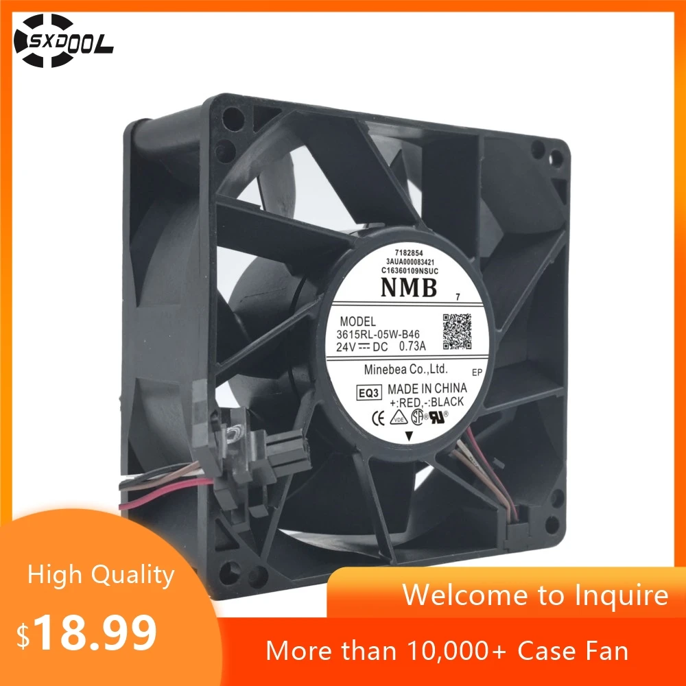 92mm X 38mm Fan for NMB 3615RL-05W-B46 90mm Fan: 24V, 5700RPM, 118.6CFM Inverter Cooling for ABB ACS880 inverter cooling fan