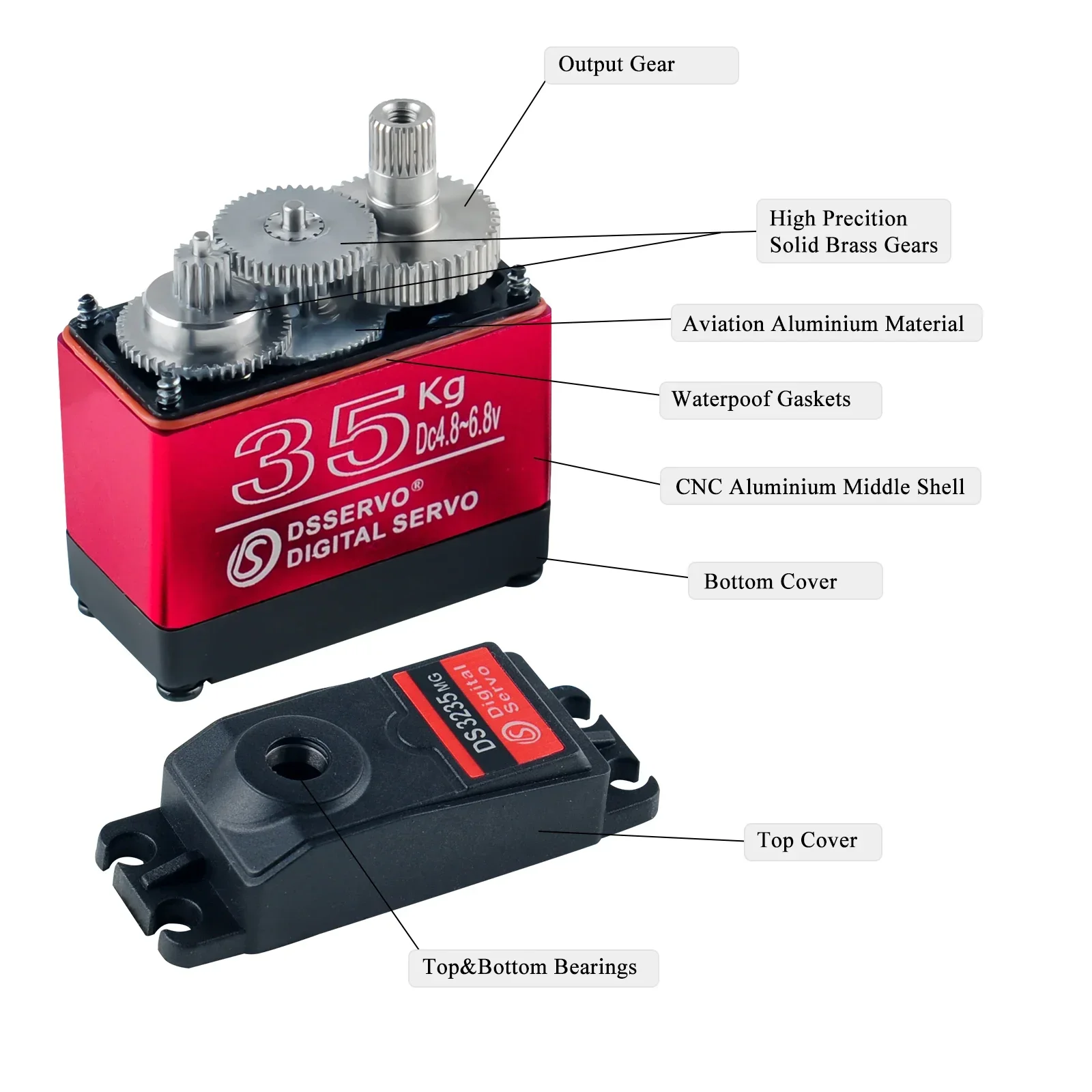DS3235 35kg digitale RC servo volledig metalen tandwiel met hoog koppel 180/270 °   IP66 Waterdicht voor 1:8 1:10 1:12 RC Auto Crawler Voertuig Robot
