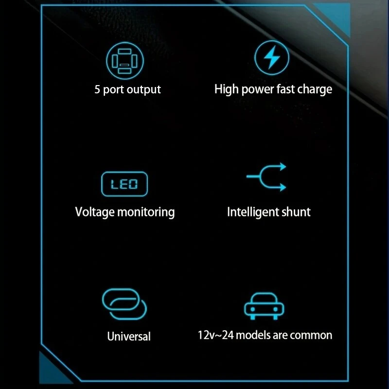 VIKEFON Car Charger QC3.0 Fast Charge One to Four Car Cigarette Lighter Plug 5 Port Car Charger Flash Chargewith Digital Display