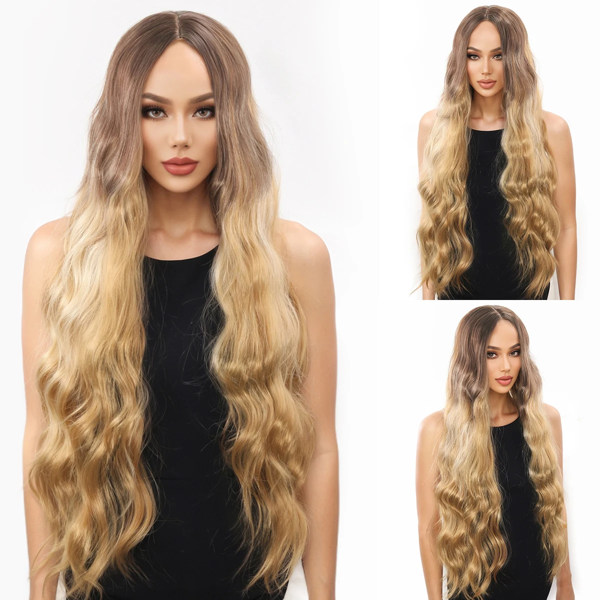 

European and American wig, women's wool roll, long wig cover, full head, corn whisker, long curly hair-Synthetic fiber wig