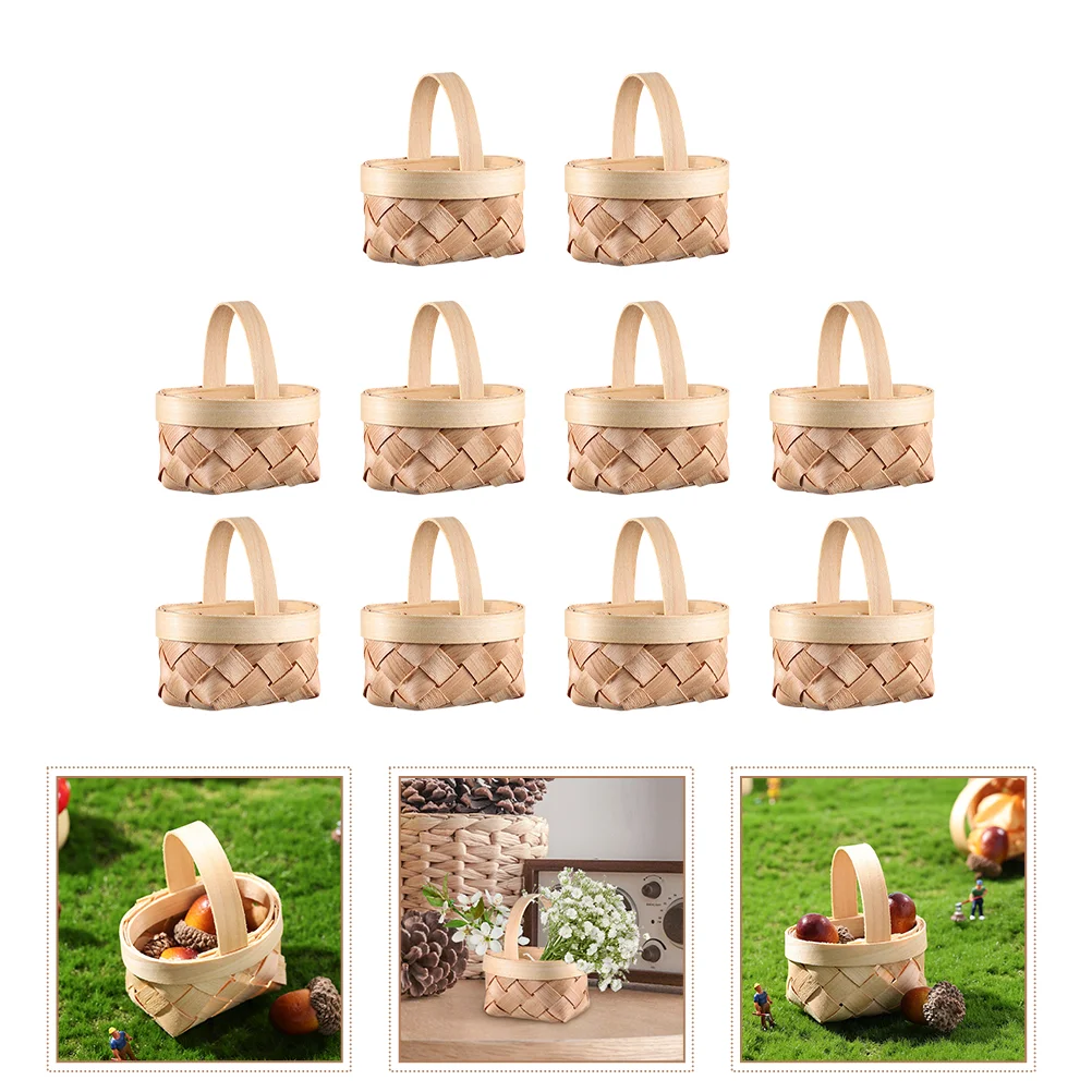 10 Pcs Wood Chip Basket Tiny Ornament Fruits Wedding Decor Mini Woven Wicker Storage Farmhouse Miniature Decoration