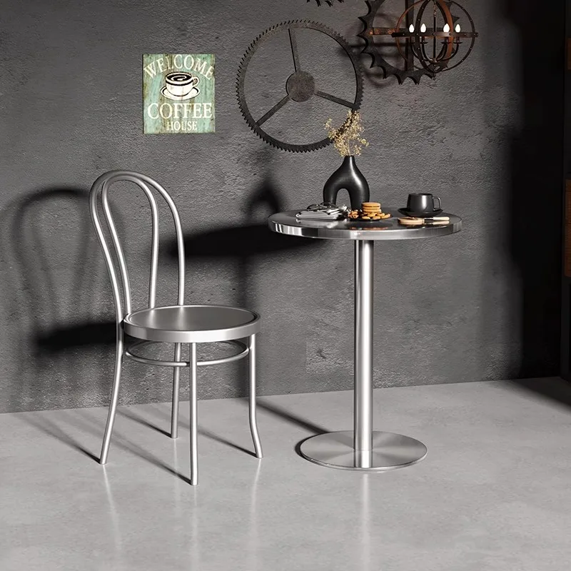 

Industrial Style Stainless Steel Dining Table and Chair, Leisure Stools, Bar Barbecue Shop Iron Chair