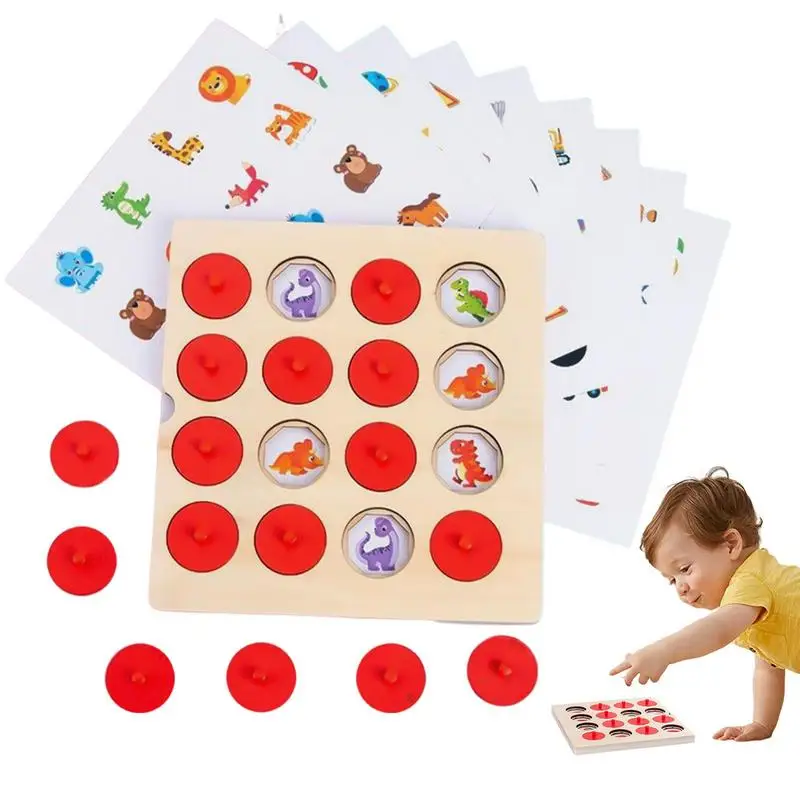 Jogo de xadrez de memória de madeira jogo de correspondência de memória com 10 cartas imagens de memória correspondência cérebro teasers brinquedos montessori para meninos meninas