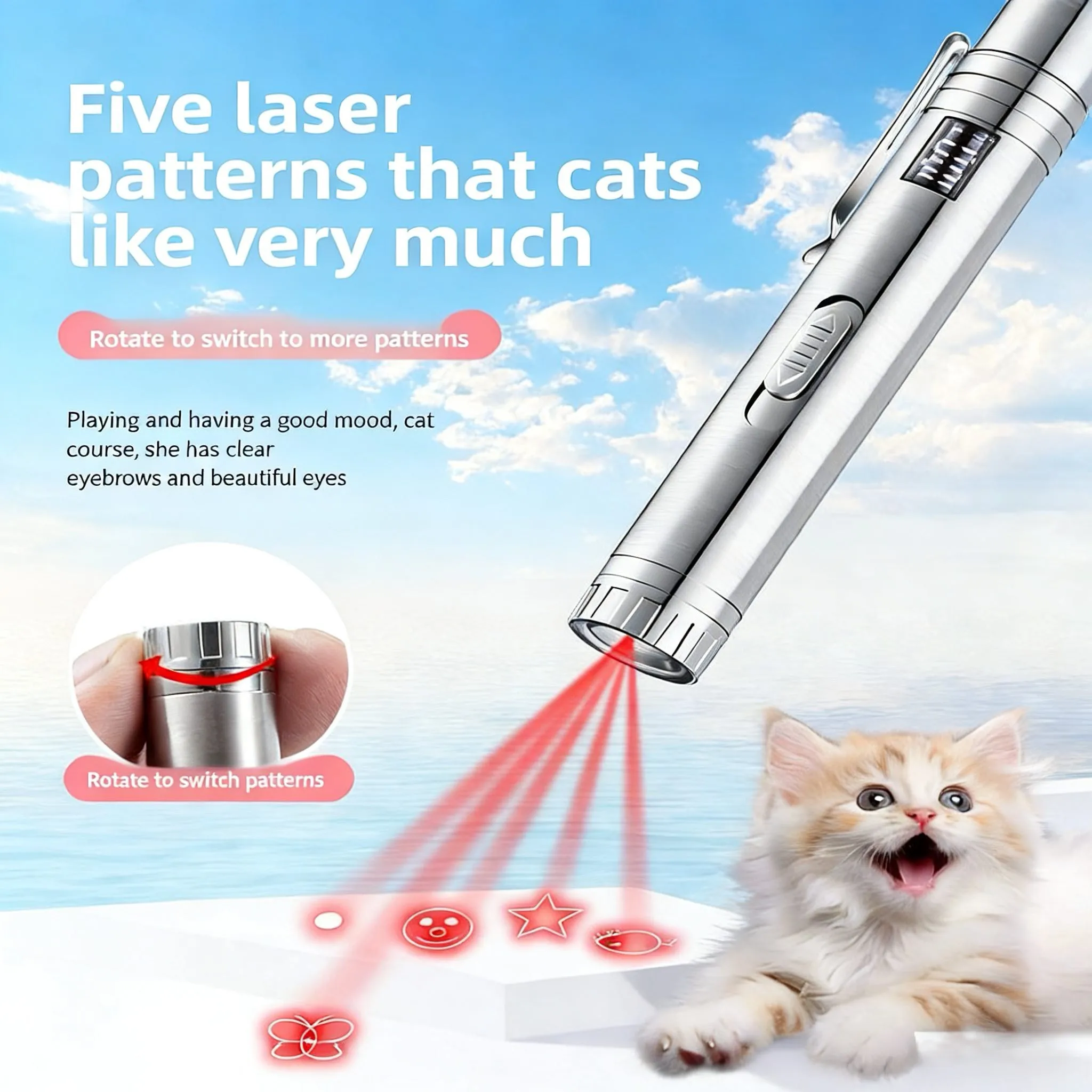 Portable Cat Laser Pointer LED Flashlight, Cat Teasing Laser Pen, Interactive Pet Cat Tickle Training Toy view 2