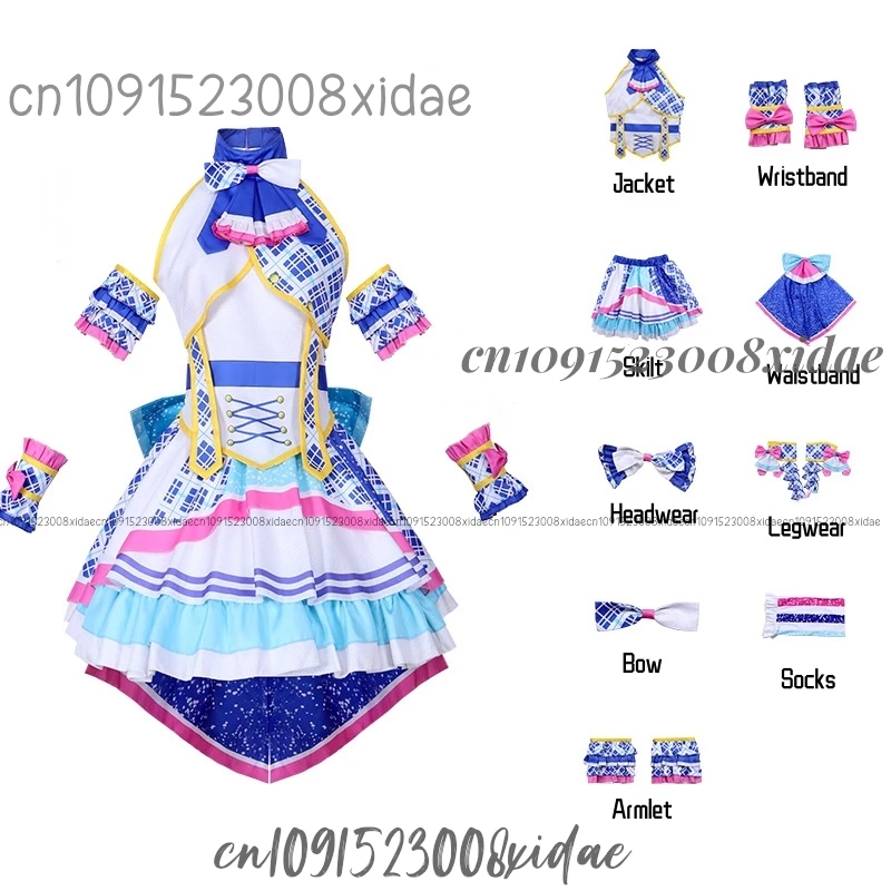 Manaka laala cosplay anime pripara traje peruca sousa sorriso peruca azul branco vestido lolita saia mulher adorável natal personalizado