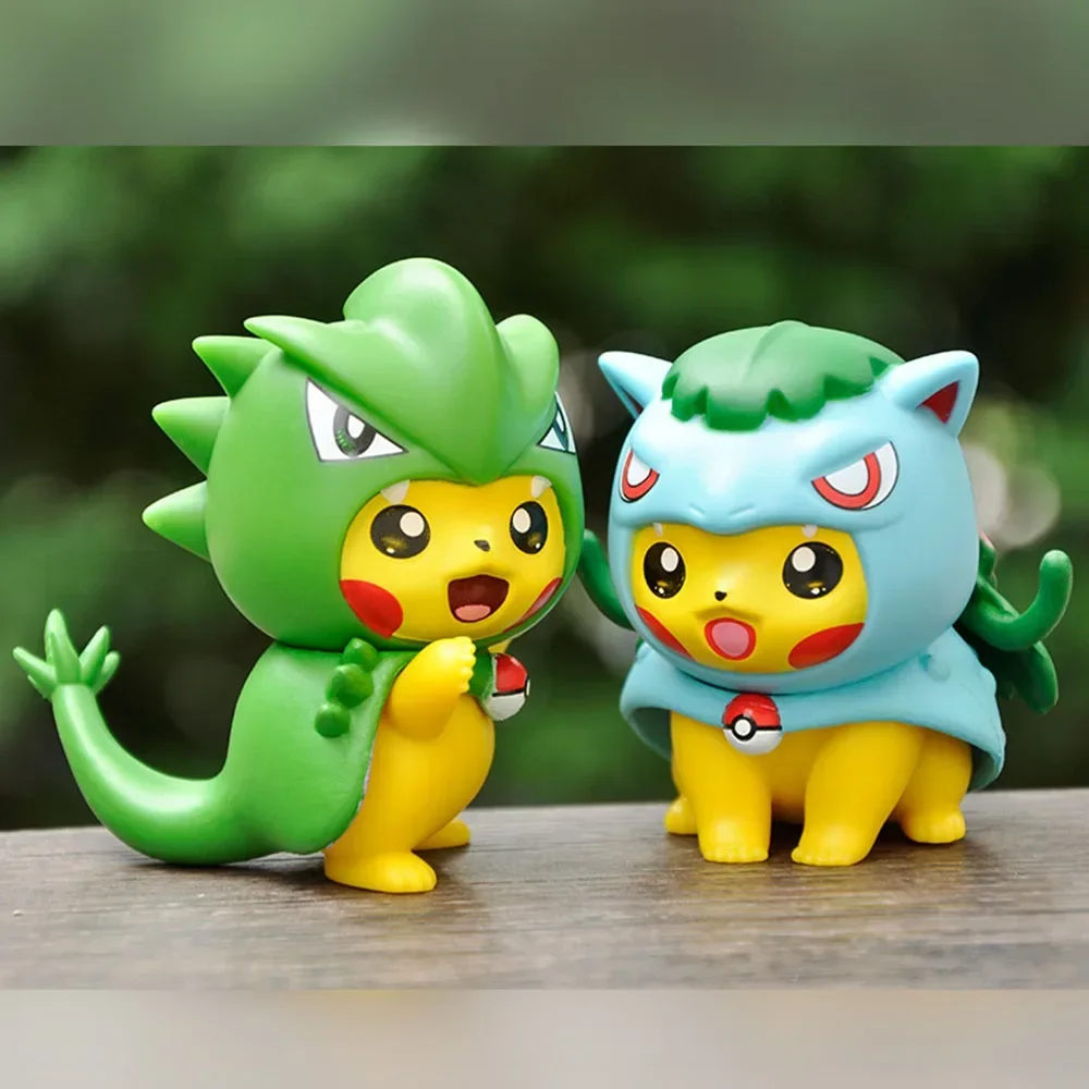 6Pcs/Lot Pikachu Cos Charizard Anime Figures Kawaii Statue Model Doll Collectible Ornament Toy