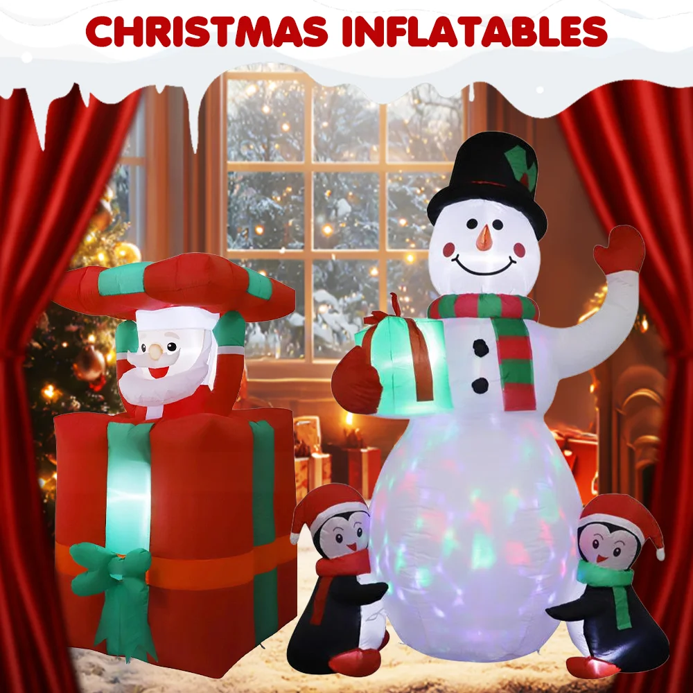 

8FT Christmas Inflatables Decor, Climbing Santa Claus with Reindeer & Snowman/Elves, Xmas Decor for Beam Roof Tree Indoor Party