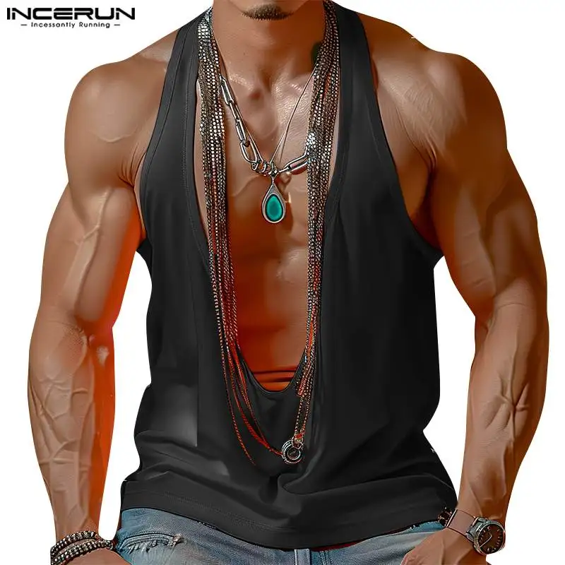 2024 MEN Sleeveless Tank Tops Fashion Summer Sexy Shirt Tee INCERUN Solid Color Tops Tee Men Clothing Streetwear Chemise S-5XL