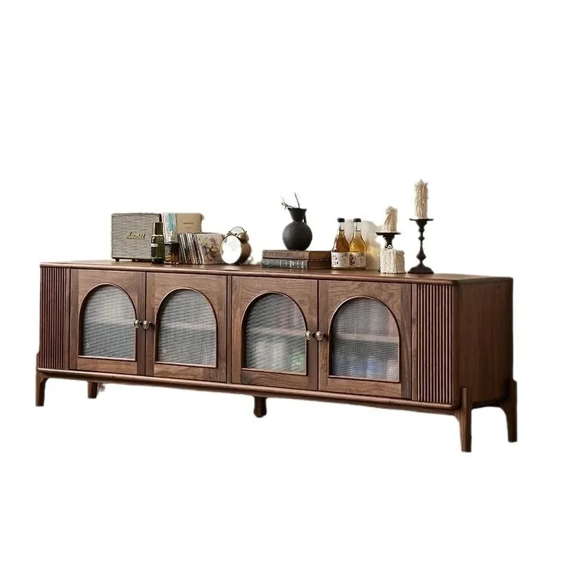 

North American black walnut solid wood TV cabinet cherry wood log household apartment room arched door creative audio-visual