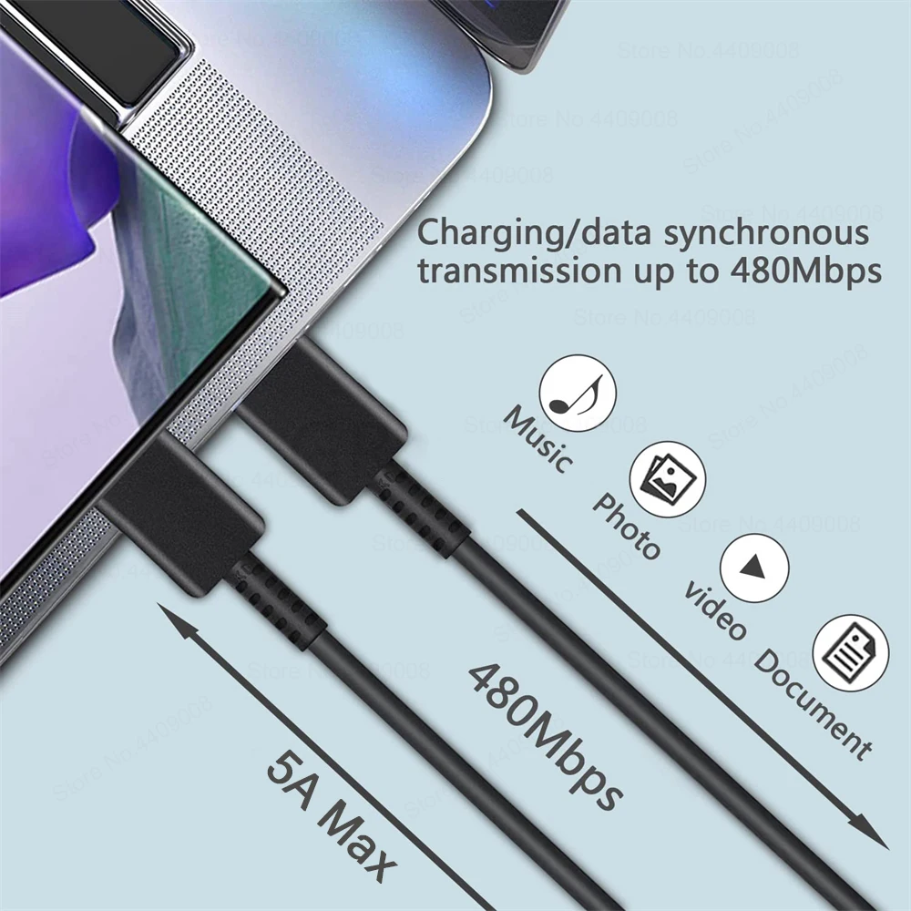 USB Cable For Samsung Galaxy S24 S23 S22 S21 S20 Ultra Plus USB Type C Fast Charging Charger Date Cable Black/White Accessories