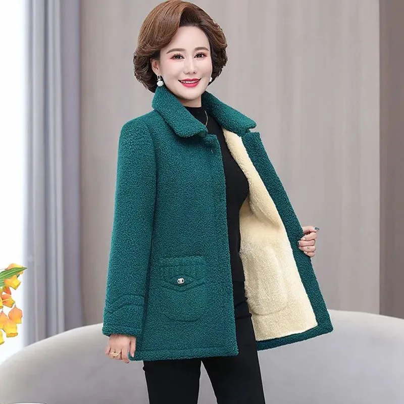 

Winter Women Jacket Thick Fleece Warm Coat Ladies Lamb Fur Coat Mid-Long Loose Mother Clothes Parkas Female Imitation Fur Jacket