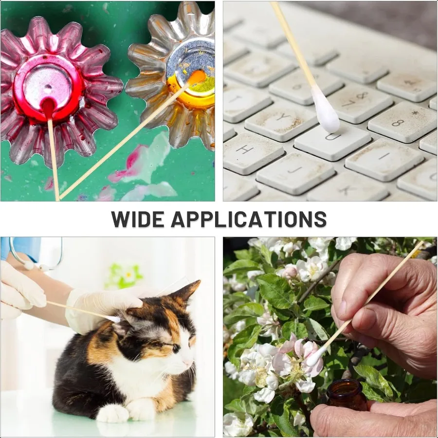 400 pçs 6 Polegada cotonetes de algodão longo na caixa de armazenamento cotonetes com varas de madeira sem fiapos altamente absorvente aplic de ponta única