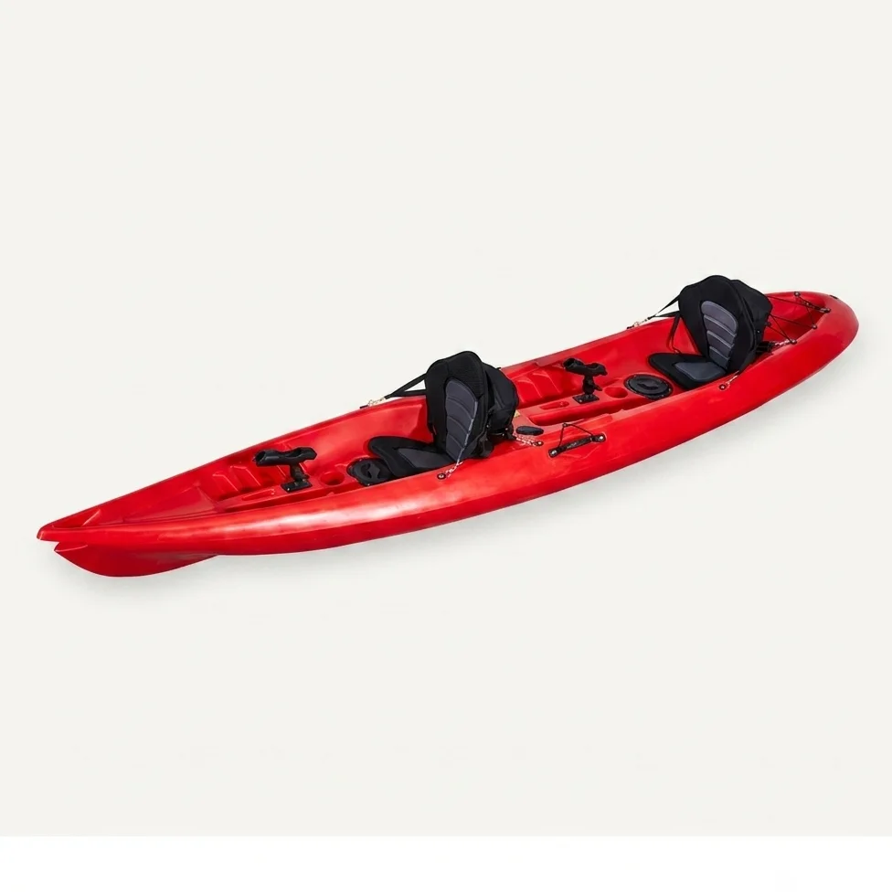 Factory Red Tandem Kayak Two Person Angler Canoe Dual Seater Fishing Boat Rotomolded Polyethylene Sit on Top Watercraft