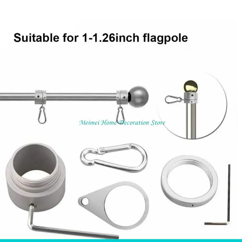 H7BF Easy to Install Flag Poles Clips Flagpole Rotating Rings for Easy Flag Display Functional Flag Poles Rings Clips