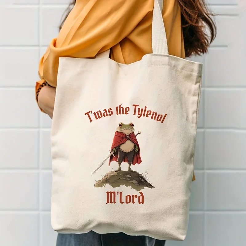Playful Frog Design on a Canvas Perfect for Grocery Shopping Versatile Ideal for Storing Personal Items a Thoughtful Gift