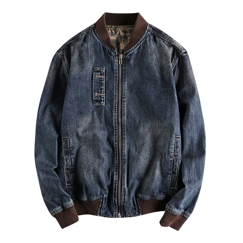 

Men's Denim Jacket Vintage Locomotive Jeans Coat Fashion Pilot Bomber Outerwear Top for Male