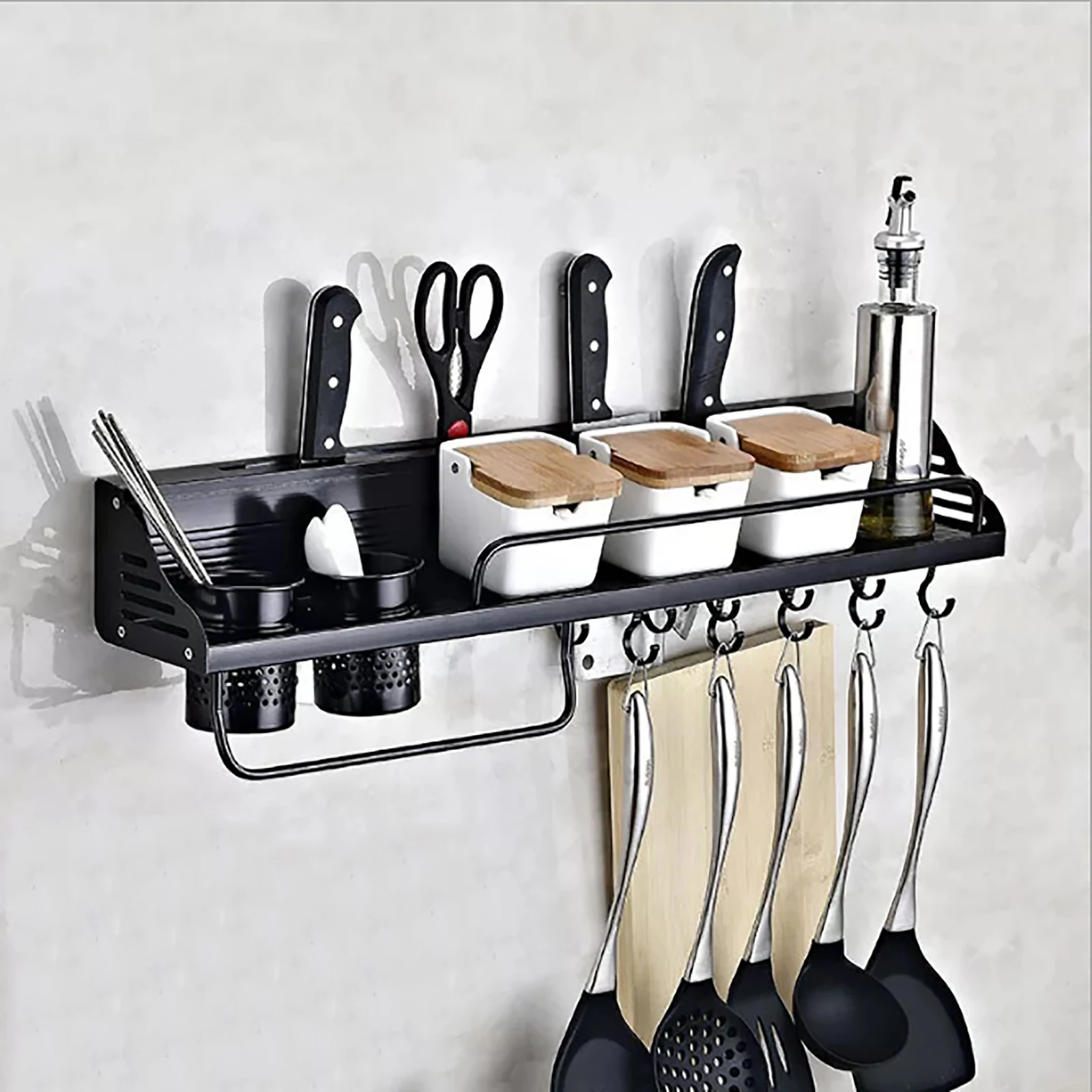 80cm Spice Rack With 10 Hooks Kitchen Wall Shelf Hanging Shelf Bathroom Shelf Knife