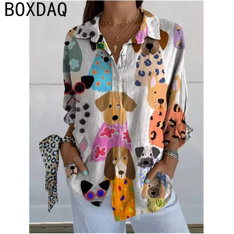 レディースシャツ 3D魚柄プリントシャツ ヴィンテージ風 秋 長袖 ラペルボタン カジュアルブラウス 大きいサイズ 女性用個性派シャツ