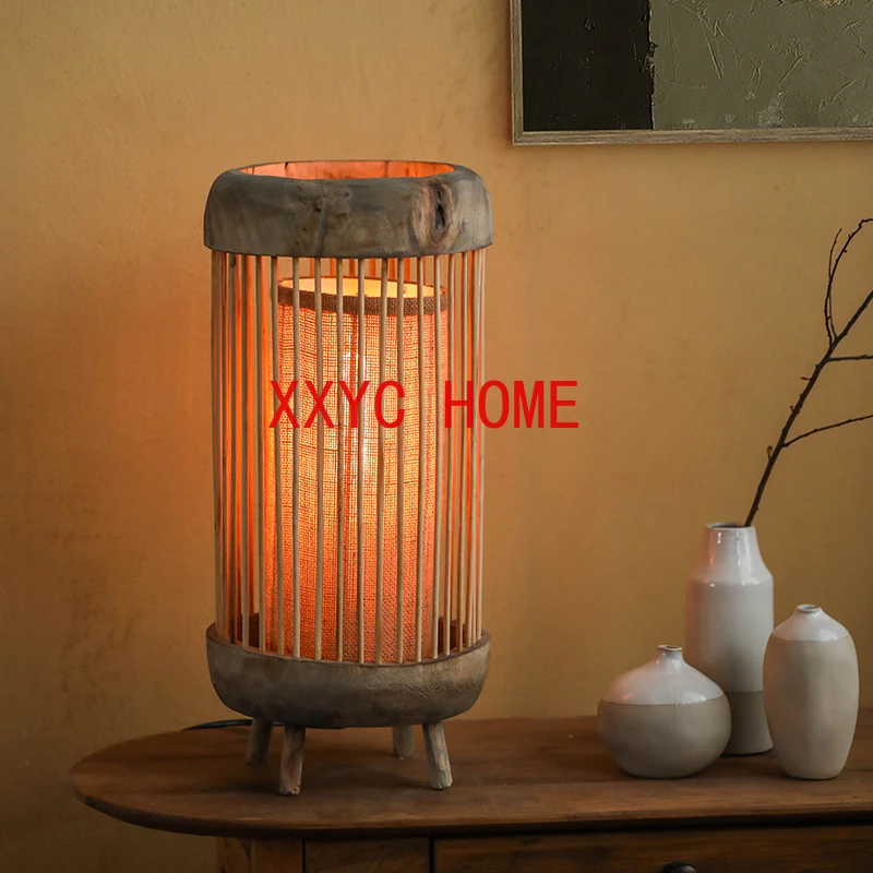 

Handmade Log Three-Legged Floor Lamp Living Room Sofa Decoration Atmosphere Bedroom Decoration