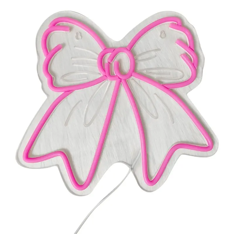 ABRN-Pink Fashion Wall Art, Custom Home Wall Decor-Pink Bow Neon Sign Usb Power Supply, Perfect Birthday Gift For Female Friends