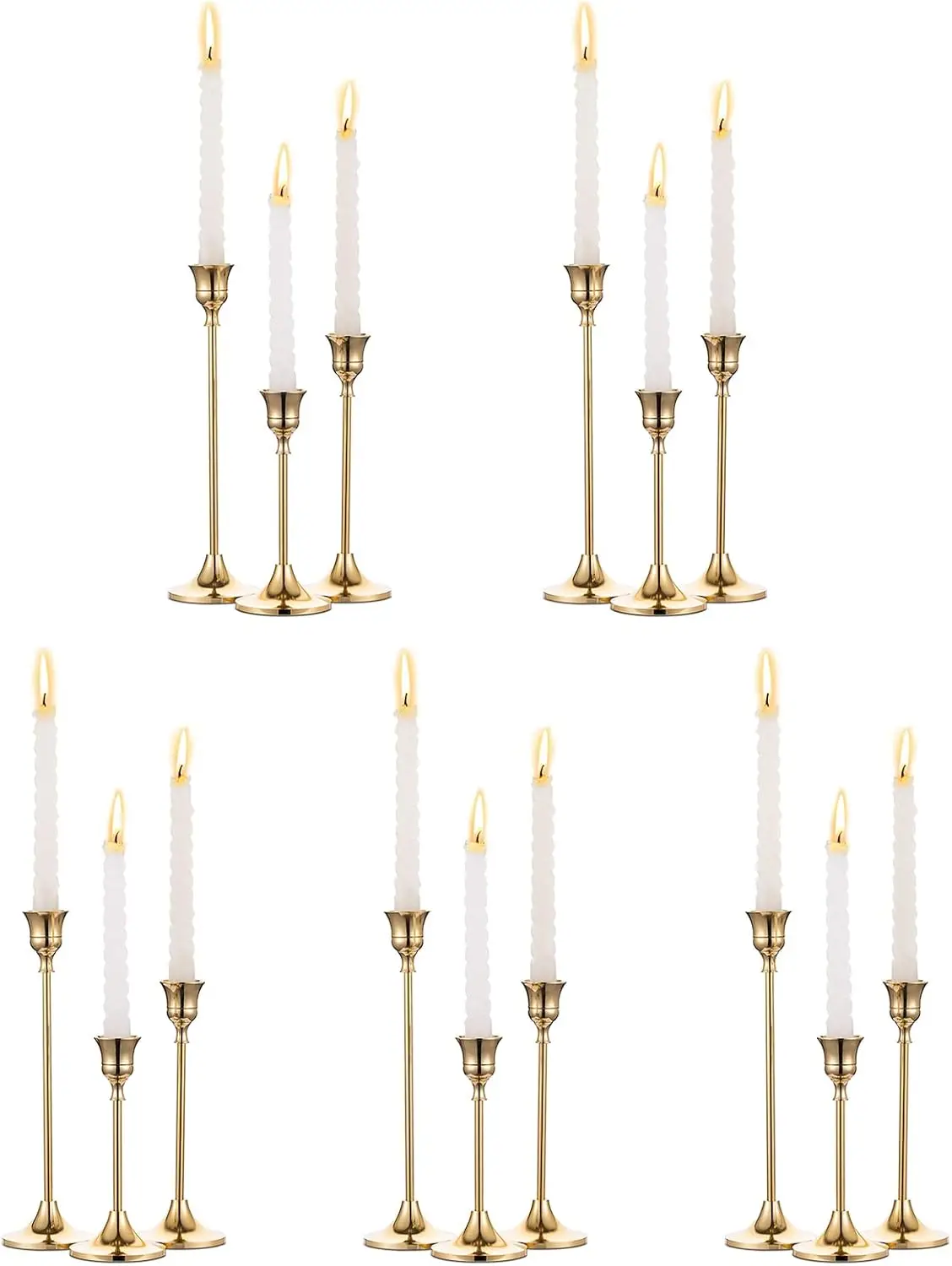 

5 Sets Brass Gold Metal Taper Candle Holders, Vintage Modern Decorative Centerpiece for Table Mantel Wedding Gift