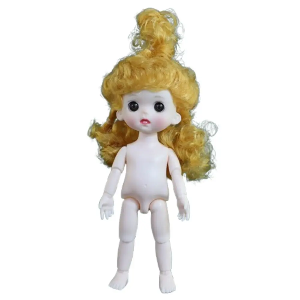 

Beautiful 1/8 BJD Movable Joint Doll Body Moveable DIY Nude 13 Joints Doll 16cm Curly Hair Doll Head with Hair Kids