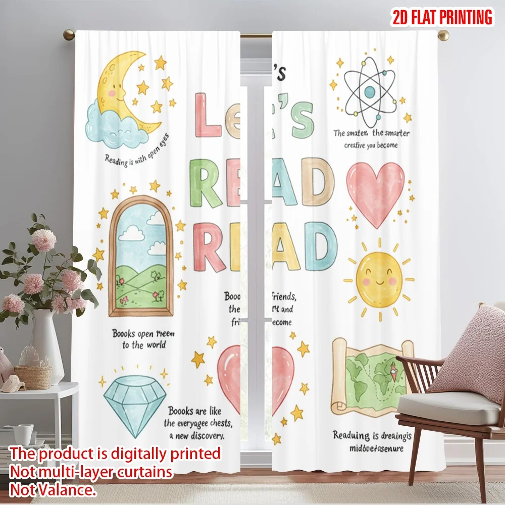 

2pcs 2D flat printing Curtains Dream, Read, Books, World, Grow Polyester Without Electricity All Season Party & Holiday Decor