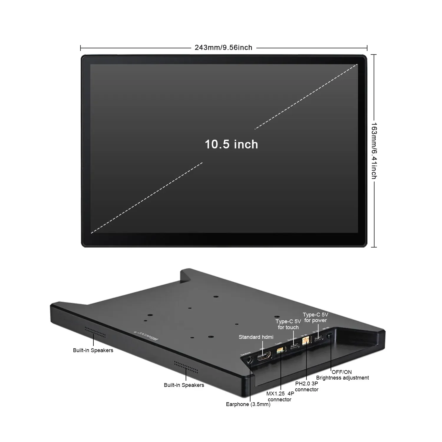 10.5 Inch Touchscreen Portable Monitor 2560×1600 2.5K OLED HFMI Display for Laptop PC PS Game Raspberry Pi 5 4 3+Linux Windows