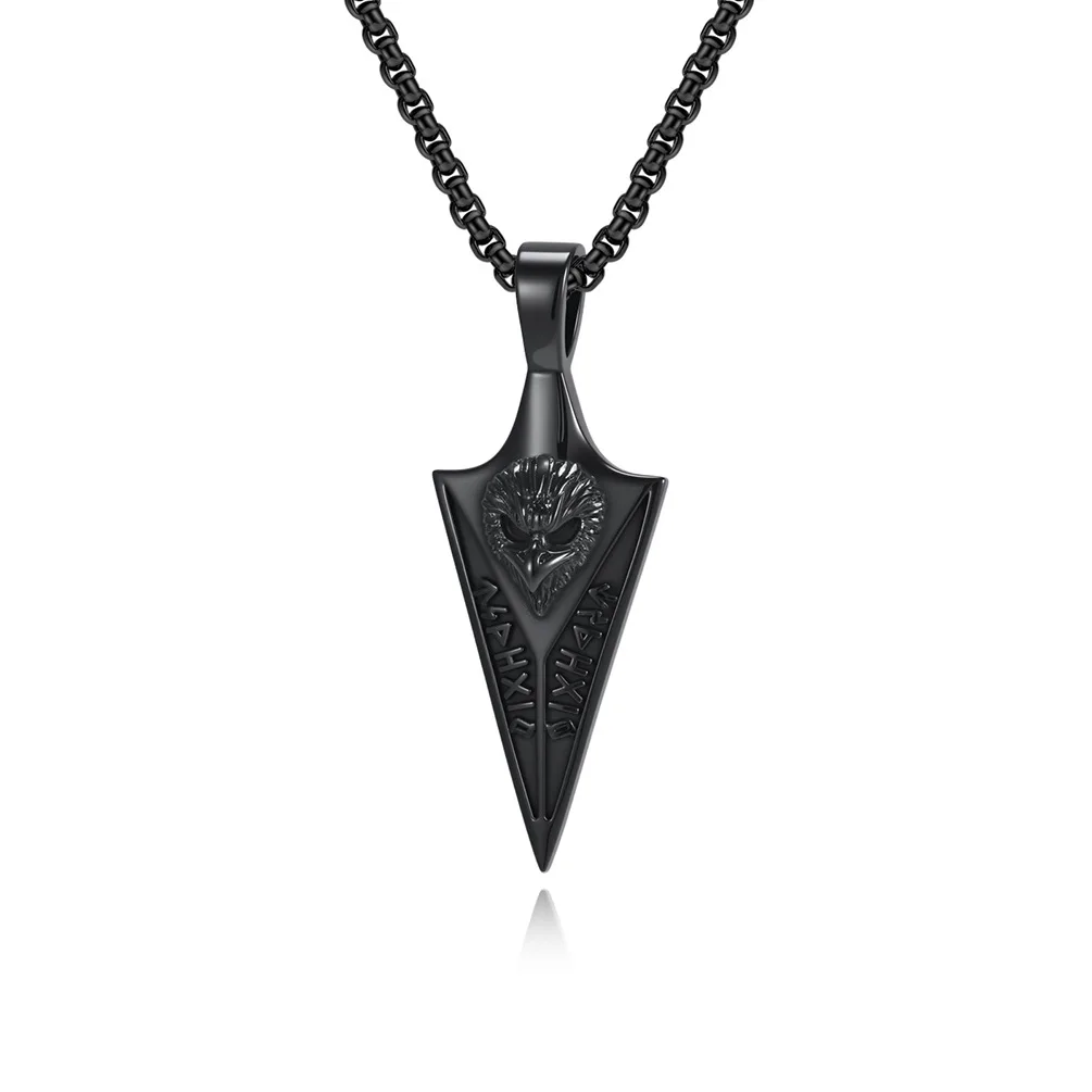 Retro Viking Rune Spear Arrow Crow Pendant Nordic Totem Raven Stainless Steel Necklace
