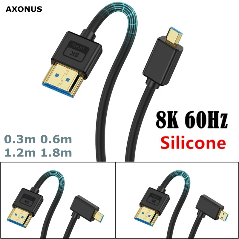 

30 см силиконовый кабель, совместимый с Micro HDMI-HDMI, версия 2,1, соединительный кабель высокой четкости для цифровой камеры, 8K при 60 Гц, 4K при 120 Гц