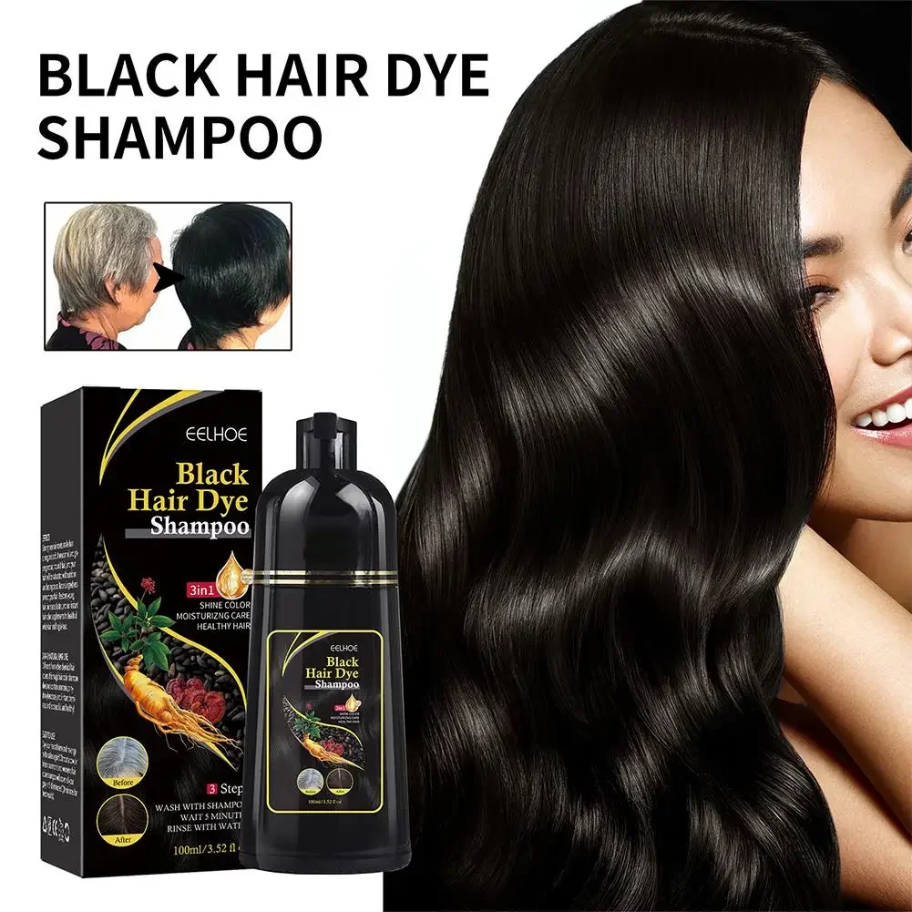 Champú de hierbas naturales 3 en 1 para tinte de cabello, champú de Color para cabello Gary, marrón oscuro, negro, mujeres y hombres, cobertura gris, 100ml