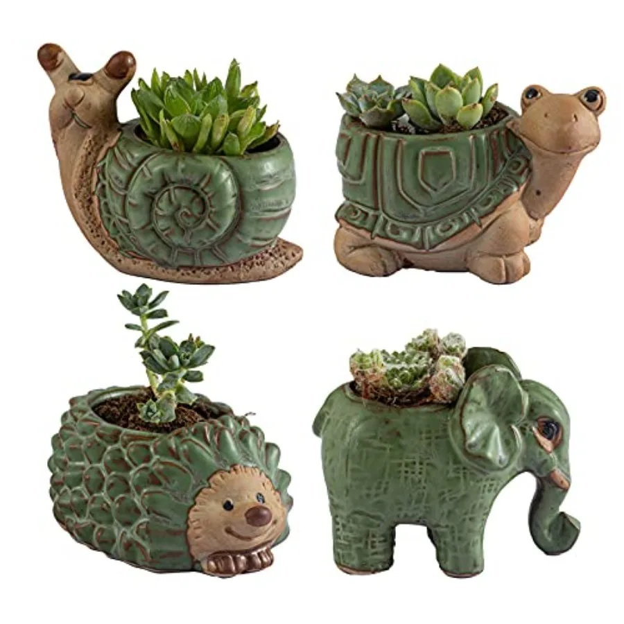 

Small Succulent Pots with Drainage, Indoor/Outdoor Ceramic Animal Planter, Cute Cactus/Bonsai Small Flower Pots for Home Decor