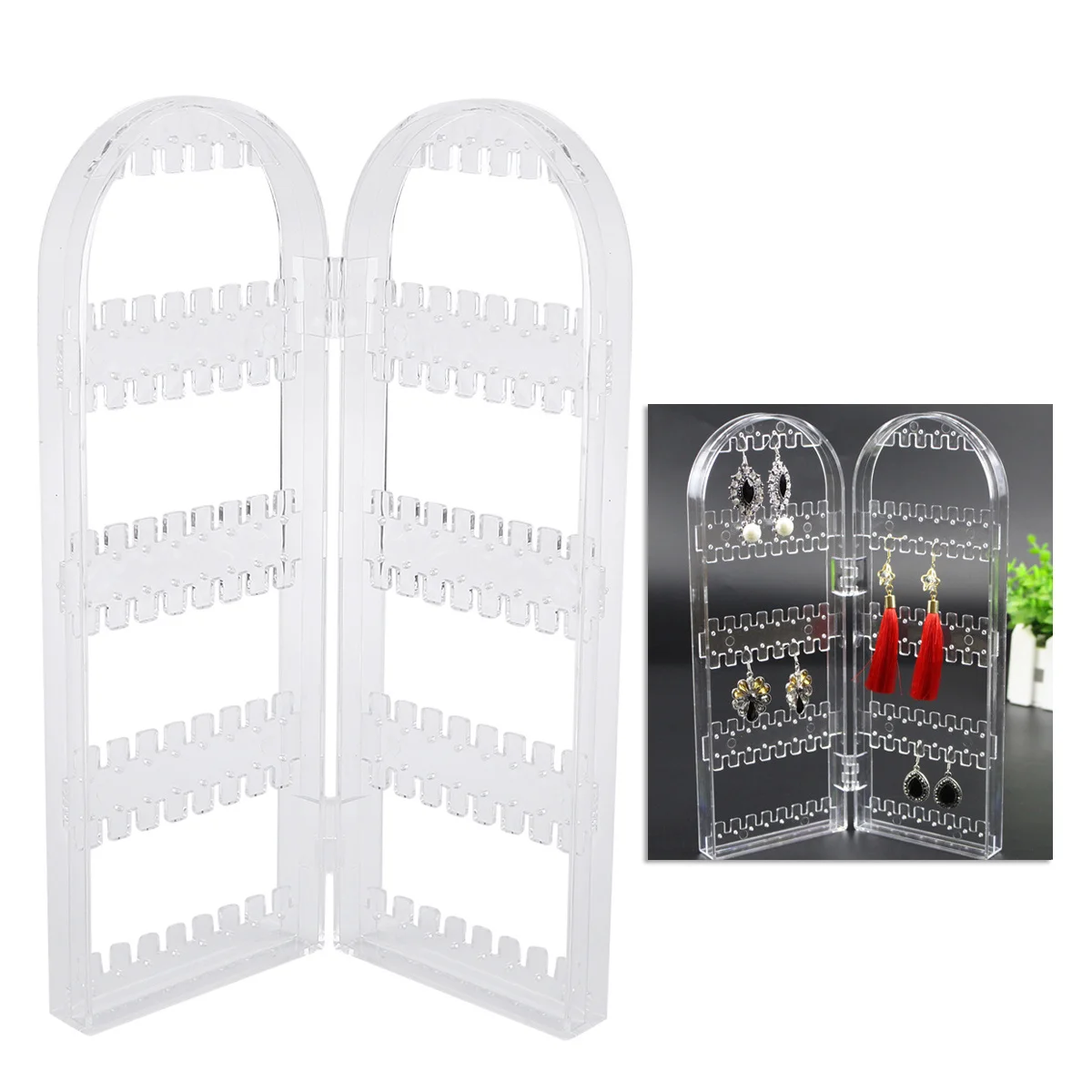 

1Pc Jewelry Rack Earrings Stand Organizer Jewelry Holder 5 Tiers Acrylic Earrings Holder 2 Doors Foldable for Rings Earrings