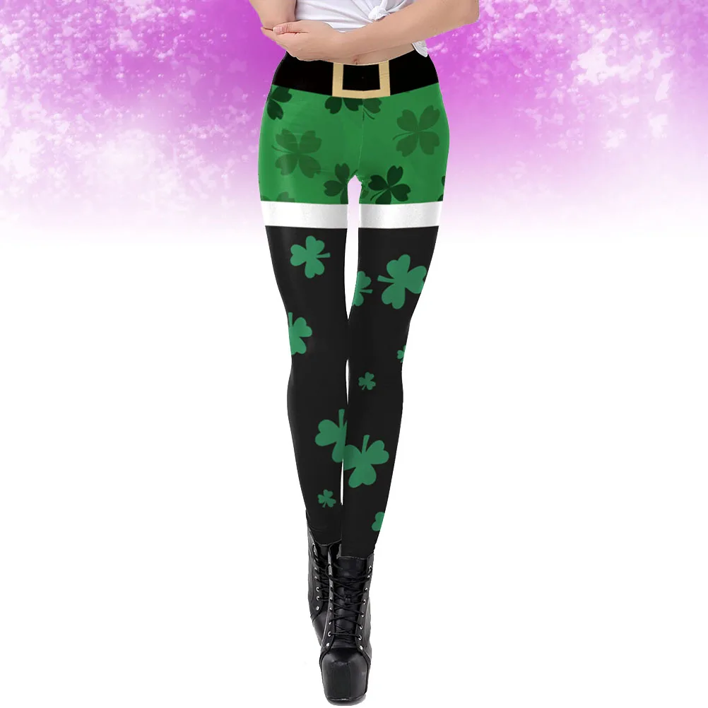 

Festival Shamrock 3D Printing Leggings Size L High Waist Butt Sports Yoga Running Pants Women Yoga Pants