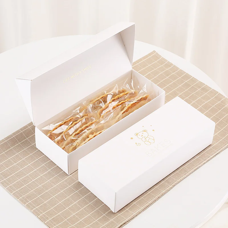 

White Card Gold Stam Glutinous Rice Boat Paaging Box Pine ortcake Snowflake Biscuit Cookie Box Flip Cover Candy Box
