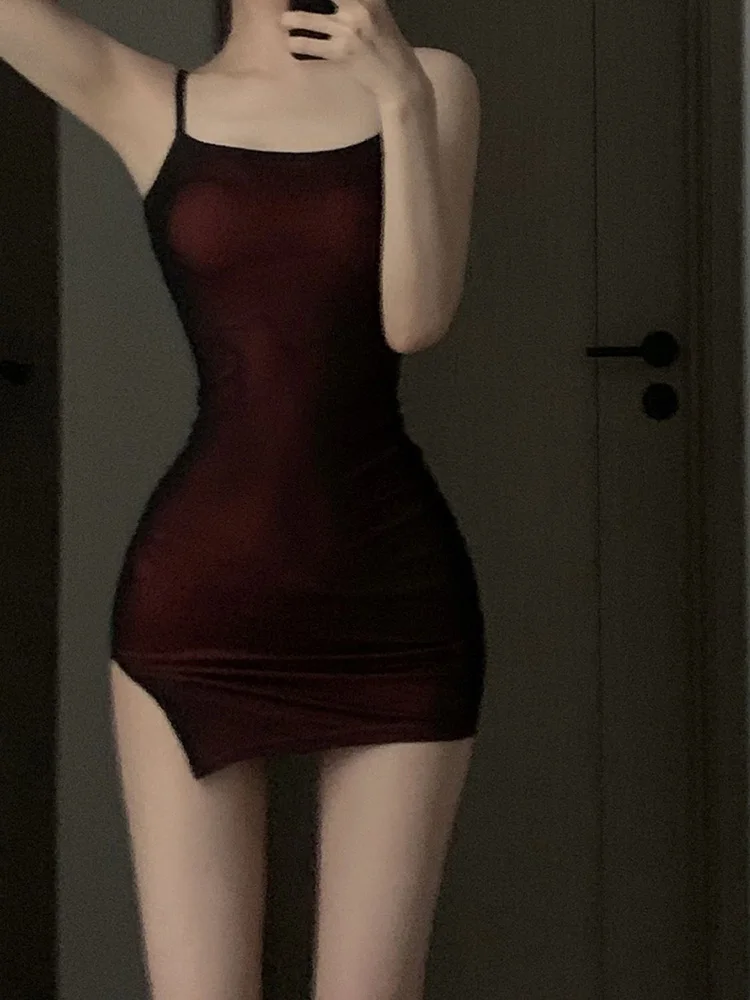 Mini Robe Sexy en gaze pour Femme, tunique à la mode, moulante, tempérament, écharpe, fendue, été, Y2K