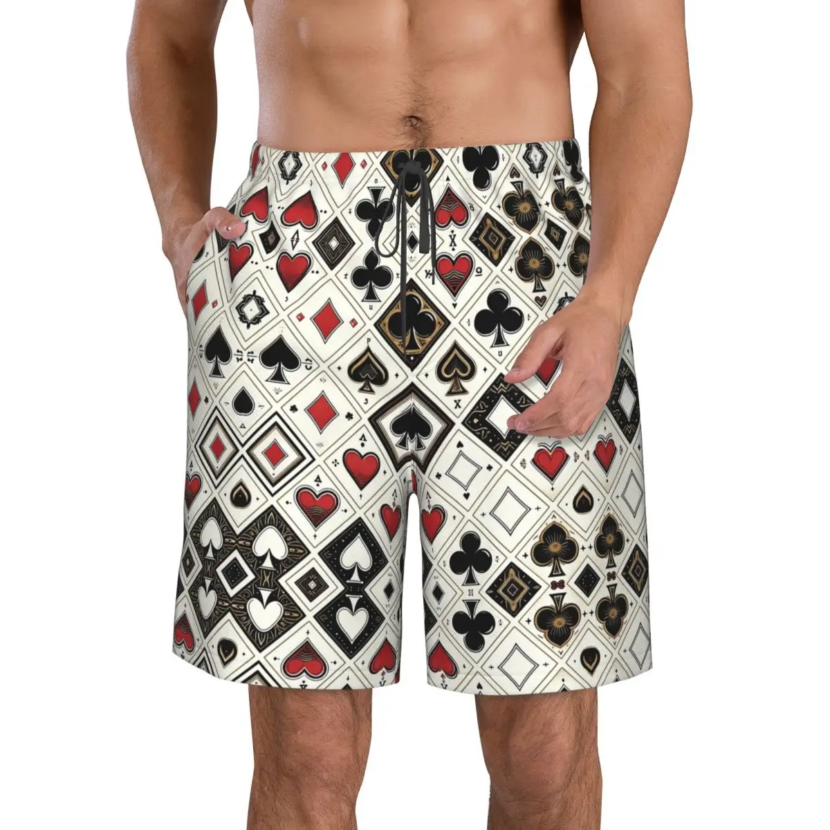 كازينو بطاقة اللعب الرموز الماس القلب المجرف نوادي جذوع الشاطئ مجلس السراويل عارضة سريعة الجافة السباحة الصيف الرجال السراويل #2