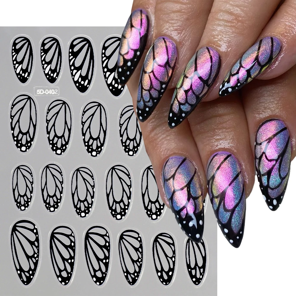 

3D Charming Black Butterfly Wings Nail Foil Stickers Spring Hollow butterflies Nail Design Elegant French Almond Nail Decals Dec