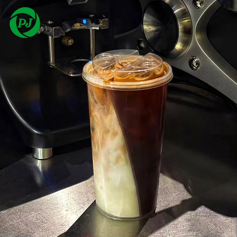 แก้วพลาสติก PP แบบสองช่อง 750 มล. แบบกำหนดเองได้ พร้อมฝาปิด สำหรับใส่กาแฟไข่มุก ชานมไข่มุก