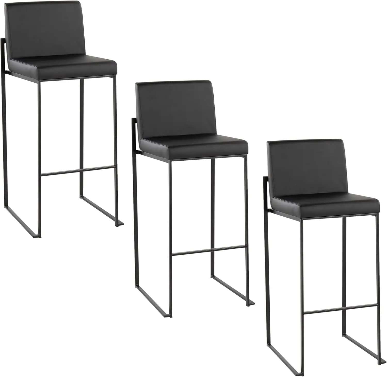 Fuji Barstool Set Of 3 - Contemporary Design, Stylish Faux Leather, Padded Back And Seat