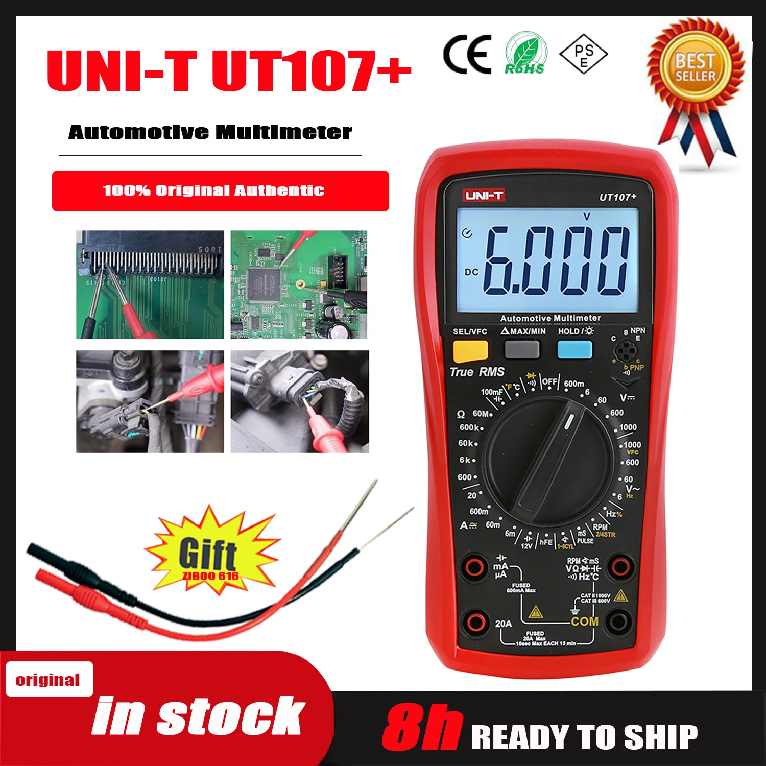 UNI-T UT105+ UT107 Plus Automotive Multimeter with Tachometer Engine Speed RPM VFC Tester Professional Digital Car Multi Meter