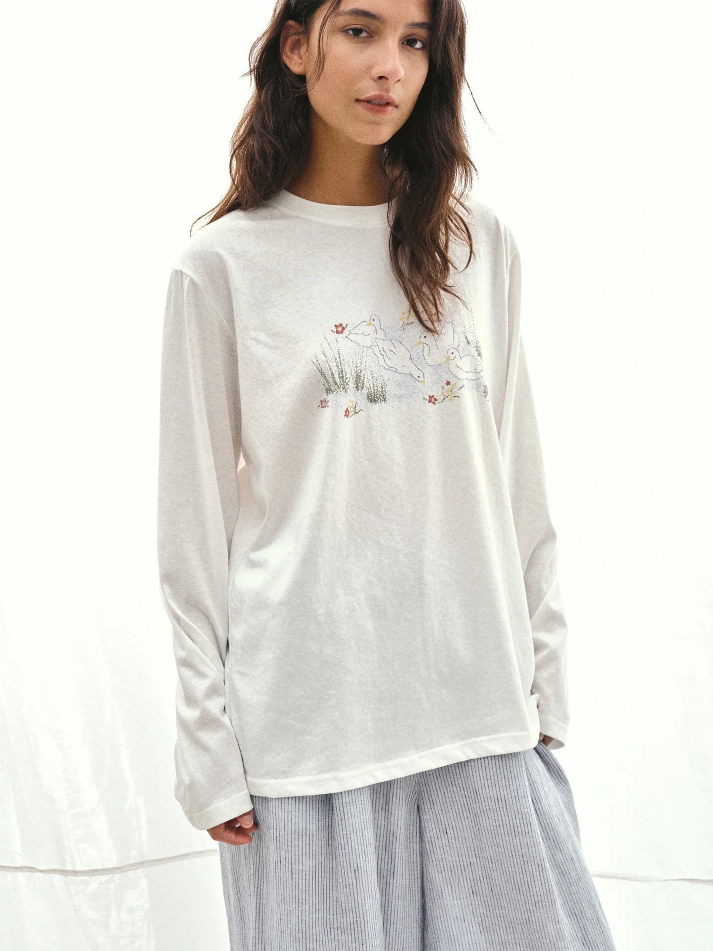 

Lightweight Long Sleeve round Neck T-Shirt GORRI Duckling Print Snowflake Pattern Spring Summer Sun Protection Cover up Casua...