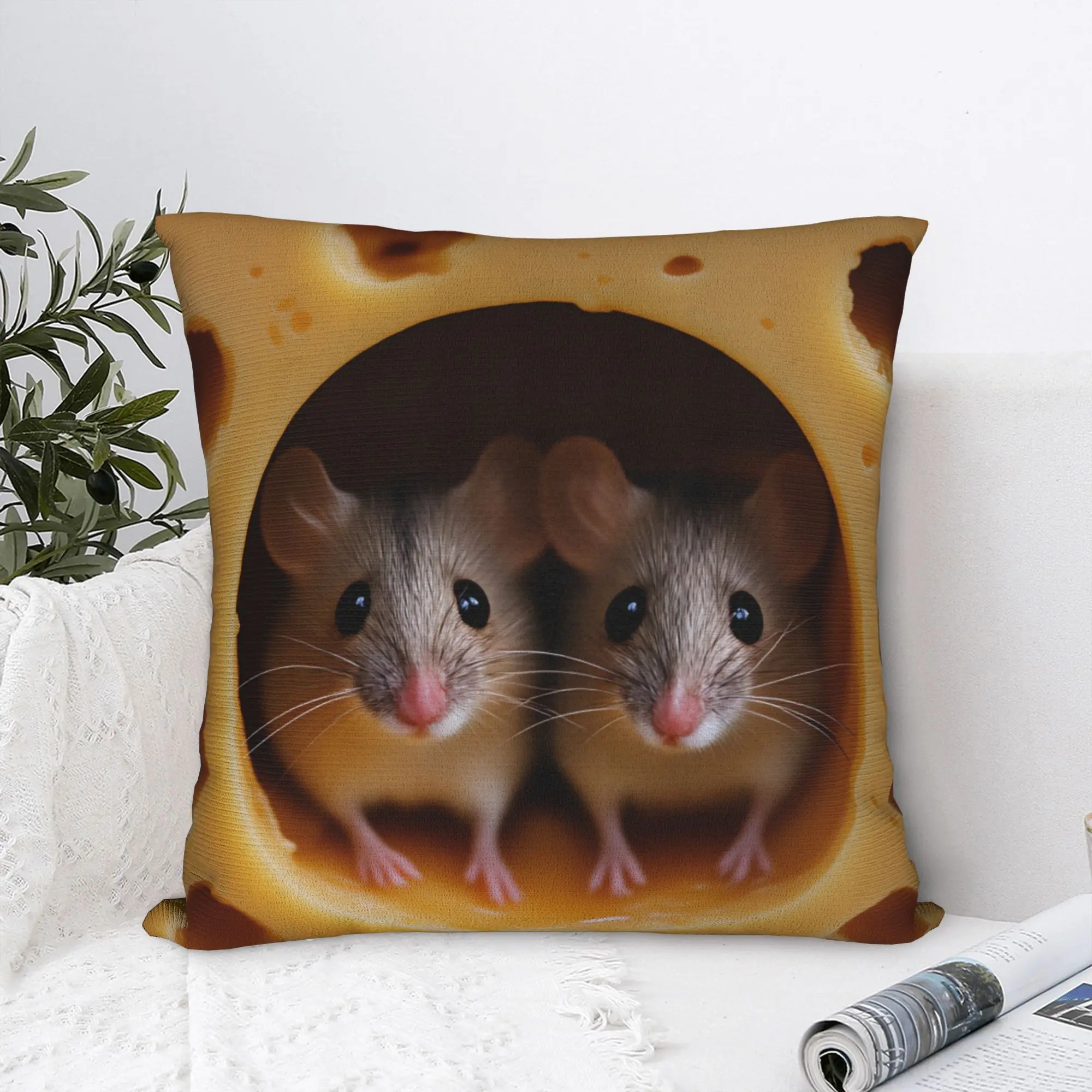 Pillow Cover Cute Mouse-in-Cheese  Retro Trendy Pillow Case For Living Room Chair Pillowcases