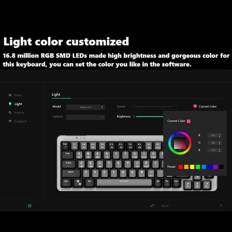 LX0B Customized Mechanical Keyboard 68 for Key RGB Hot Swap DIY Shaft for Seat USB 3/5 Pins Knob Keyboard