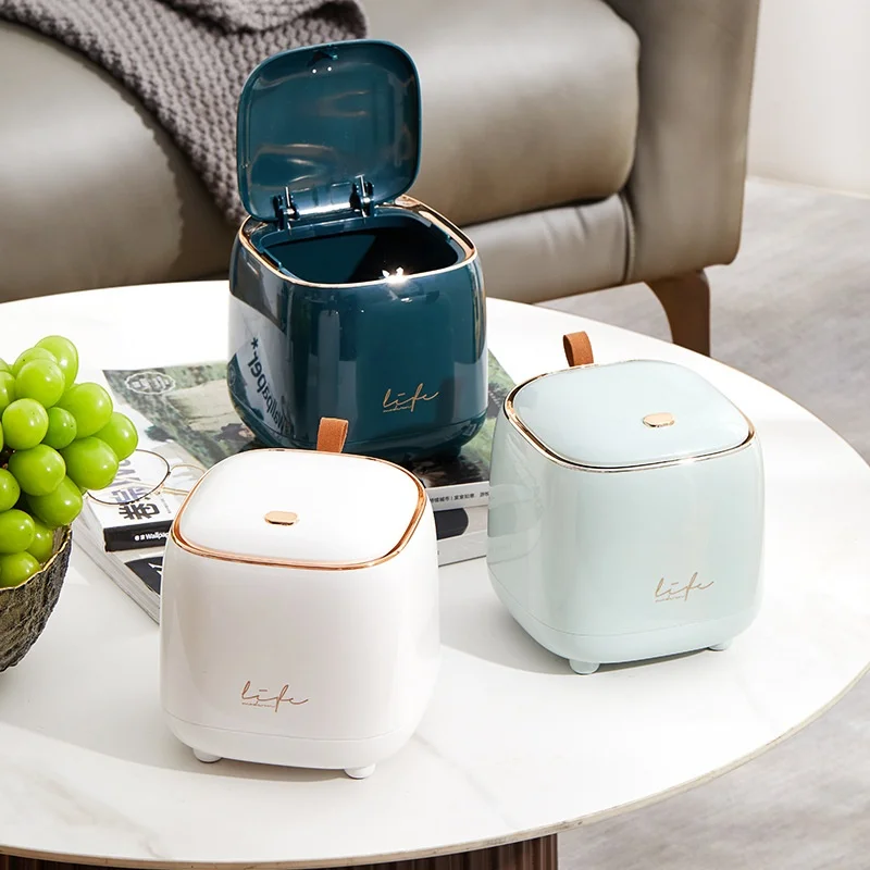 

Luxury Mini Desktop Trash Can with Lid Press-to-Open Paper Basket Bedside Table Storage Bucket Compact Waste Bin