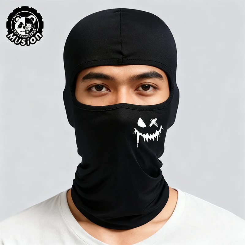Musion Balaclava Motorradmaske, modischer Aufdruck, geeignet für Männer und Frauen, winddicht, Sonnenschutz, atmungsaktive Vollgesichtsmaske – Detail 1