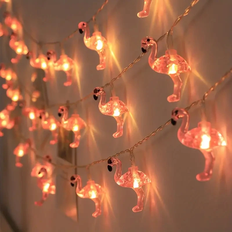 1pc 10/20 LED Flamingo String Lights 59.06 pollici/118.11 pollici LED Fairy Light a batteria per la decorazione della festa di compleanno estiva