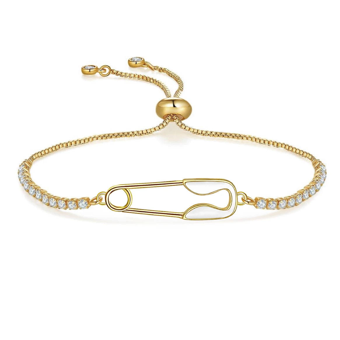 AAA Cubic Zirconia Crystal Chain Gold-plated Enamel Safety Pin Charm Bracelet Women 2025 New Fashion Adjustable Jewelry Gift