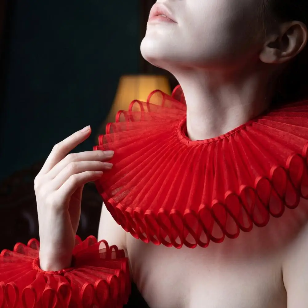 Pleated Accordion Collar for Halloween Vintage Collar Set Lace Fake Collar Adjustable Pleated Neck for Halloween for Costume