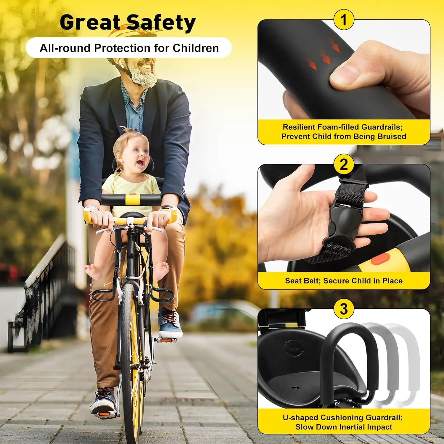 

Детское велосипедное сиденье, портативное выдвижное складное переднее детское велосипедное сиденье, крепление для велосипеда, подходит для всех типов велосипедов